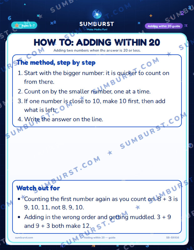 Preview of the How to: Adding Within 20 worksheet