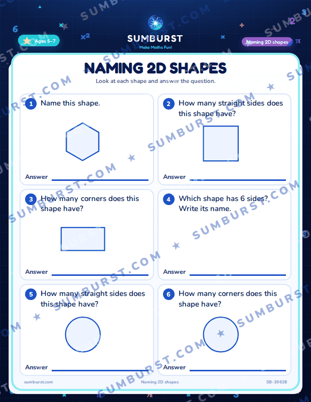 Preview of the Naming 2D Shapes worksheet