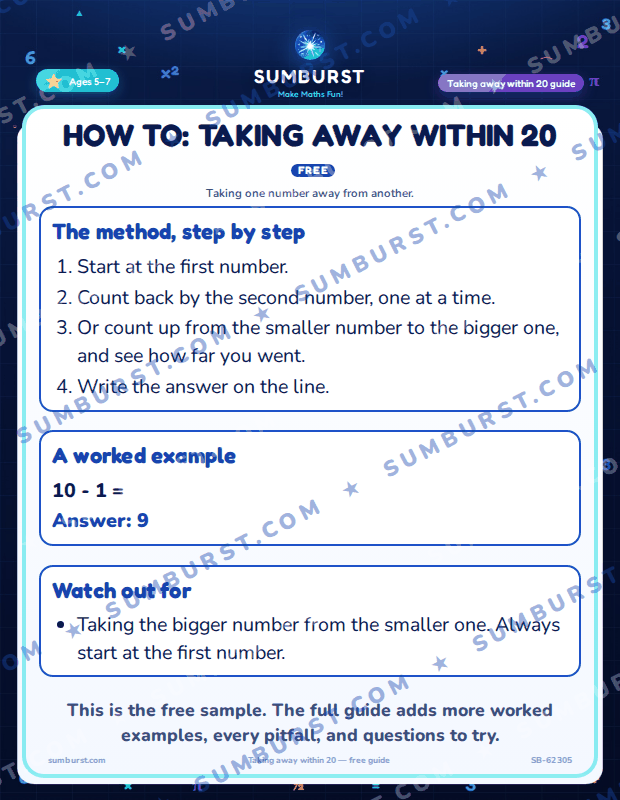 Preview of the How to: Taking Away Within 20 worksheet