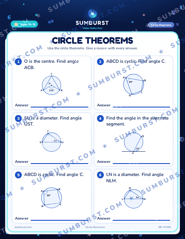 Preview of the Circle Theorems worksheet