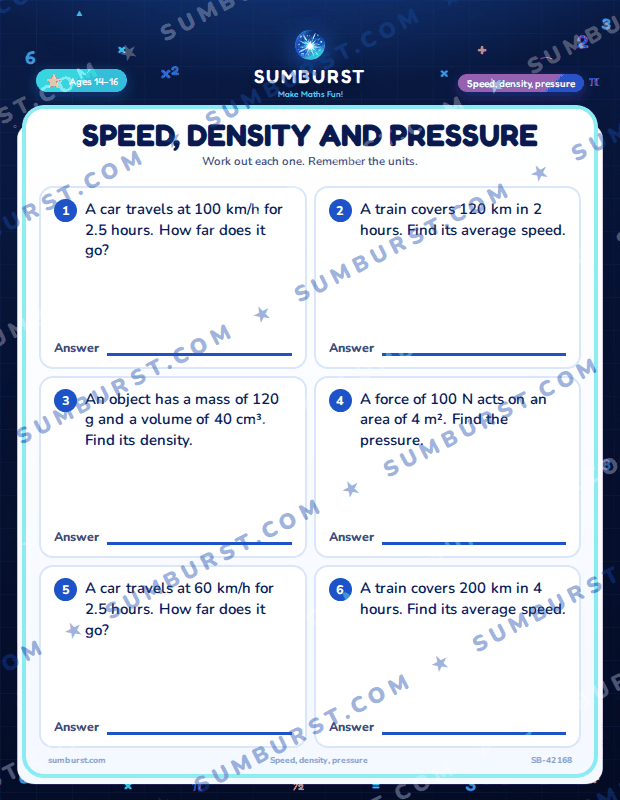 Preview of the Speed, Density and Pressure worksheet