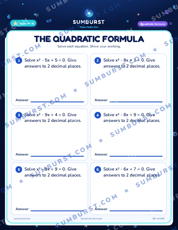 Preview of the The Quadratic Formula worksheet