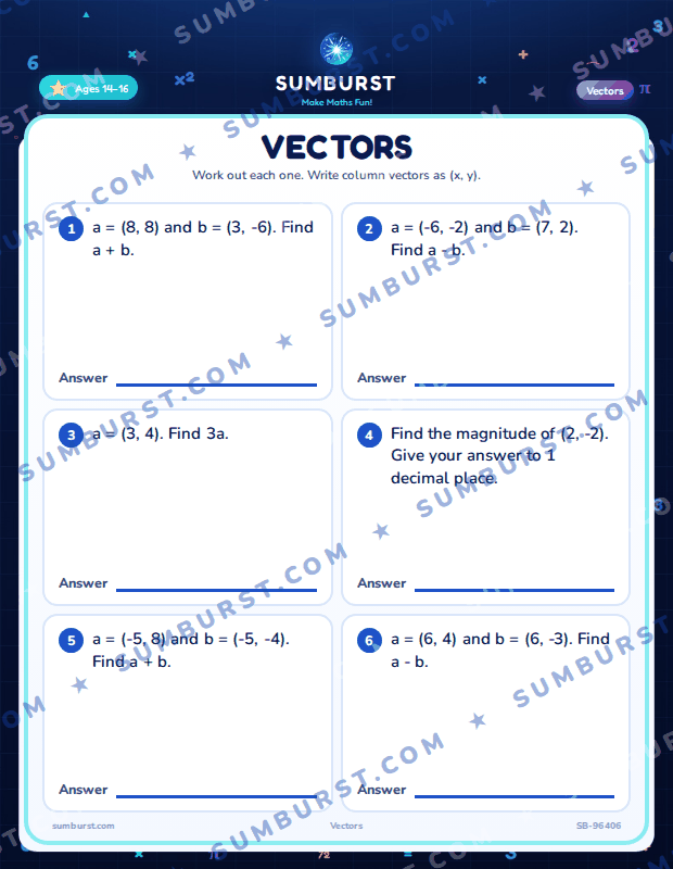 Preview of the Vectors worksheet
