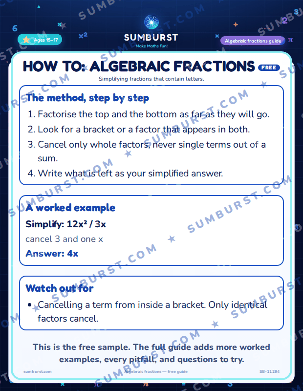 Preview of the How to: Algebraic Fractions worksheet