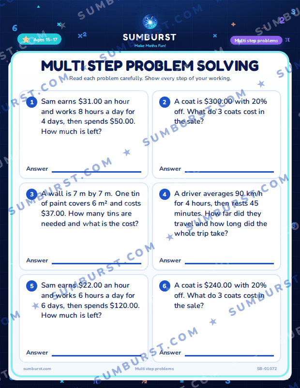 Preview of the Multi Step Problem Solving worksheet