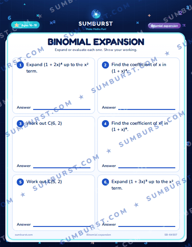 Preview of the Binomial Expansion worksheet