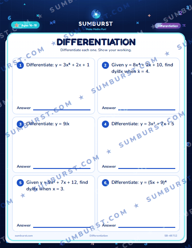 Preview of the Differentiation worksheet