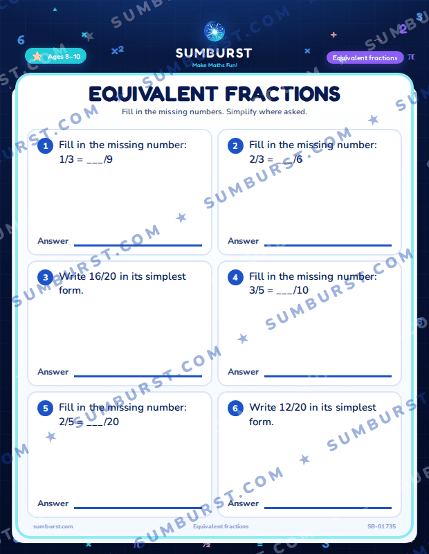 Preview of the Equivalent Fractions worksheet