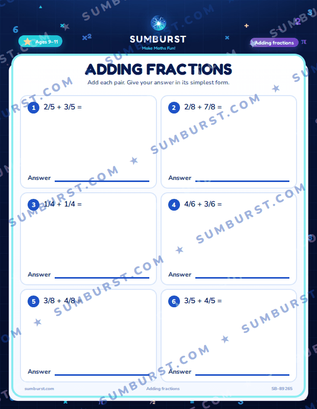 Preview of the Adding Fractions worksheet