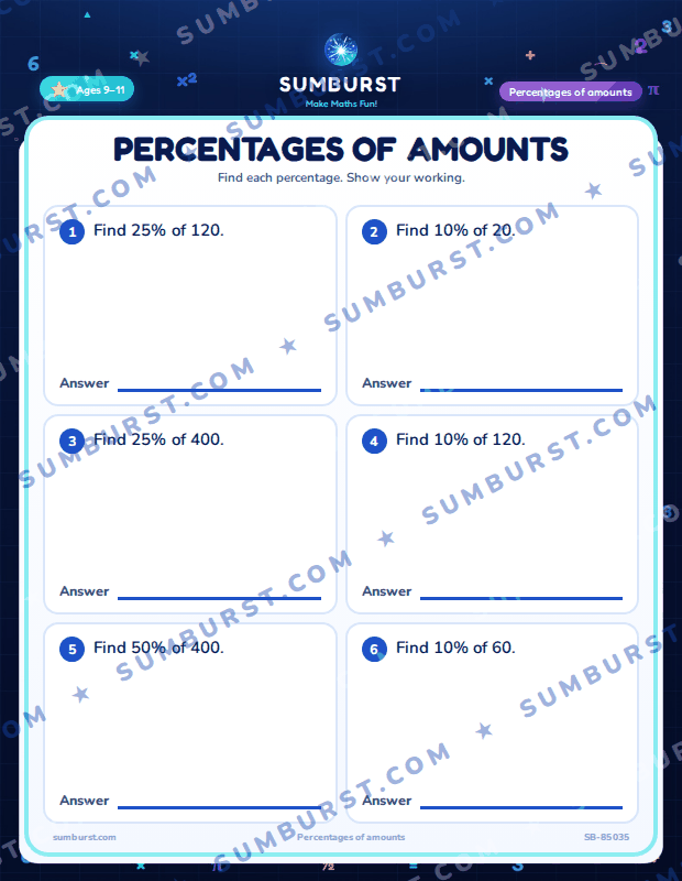 Preview of the Percentages of Amounts worksheet