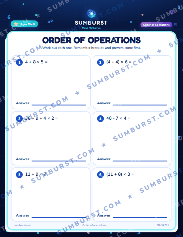 Preview of the Order of Operations worksheet