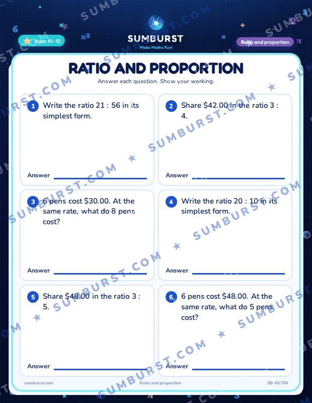 Preview of the Ratio and Proportion worksheet