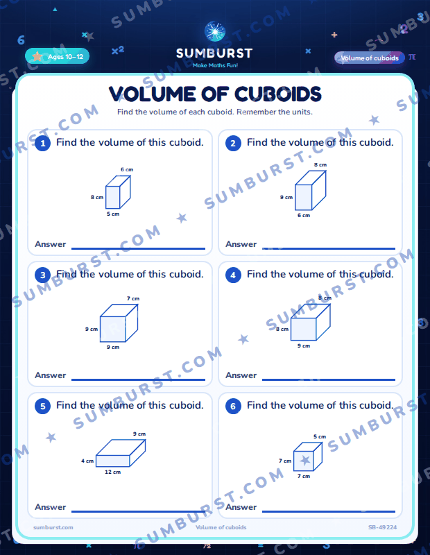 Preview of the Volume of Cuboids worksheet
