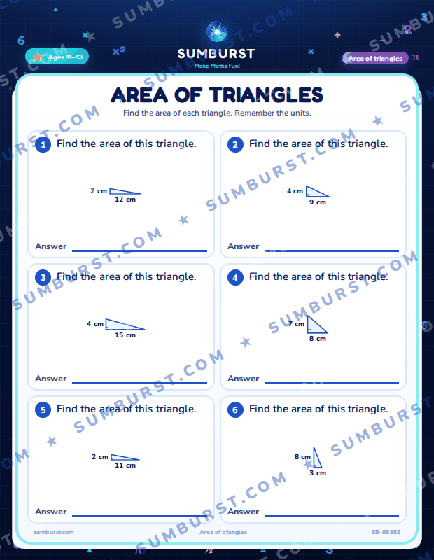 Preview of the Area of Triangles worksheet