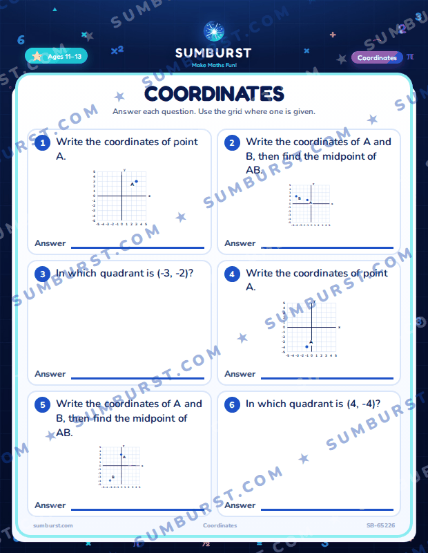 Preview of the Coordinates worksheet