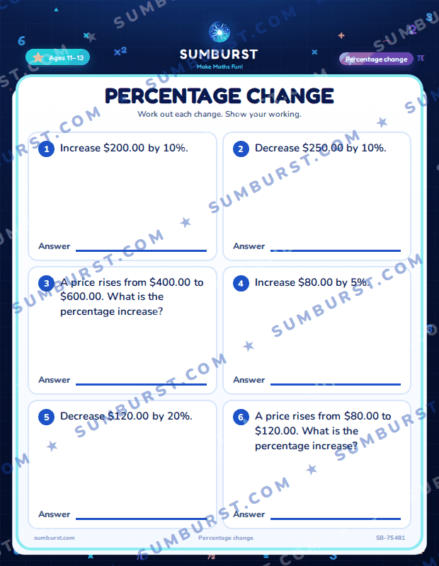 Preview of the Percentage Change worksheet