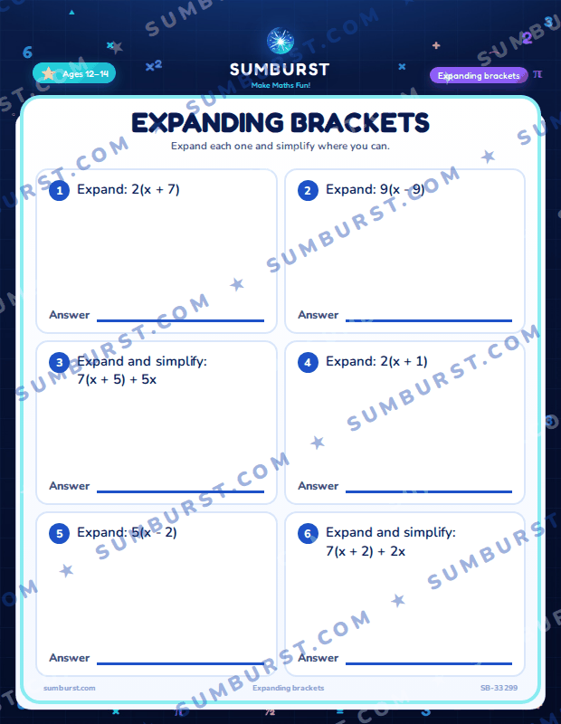Preview of the Expanding Brackets worksheet
