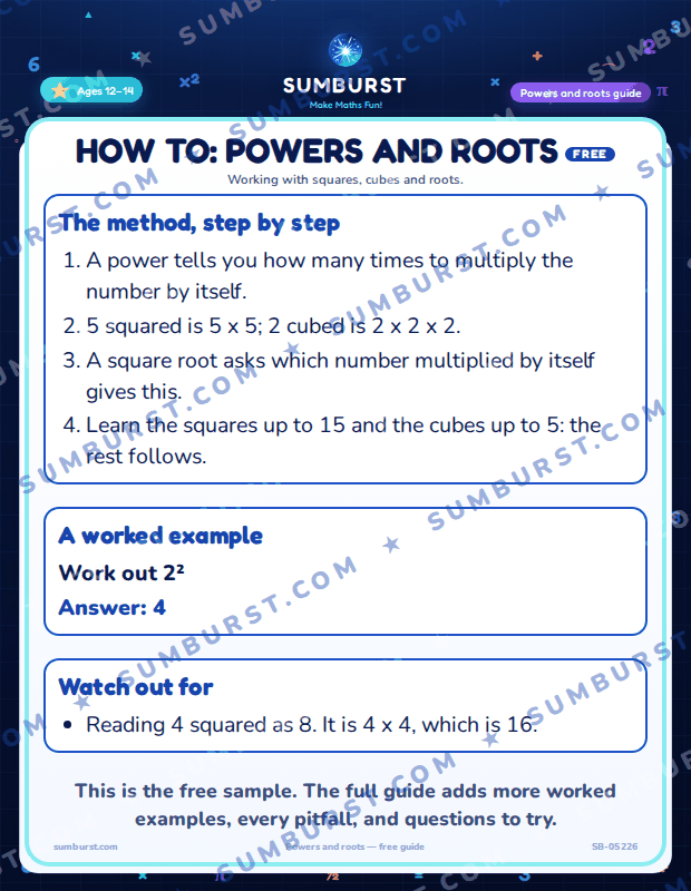 Preview of the How to: Powers and Roots worksheet
