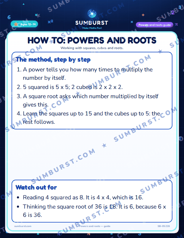 Preview of the How to: Powers and Roots worksheet