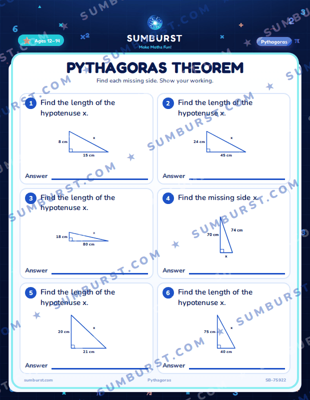 Preview of the Pythagoras Theorem worksheet