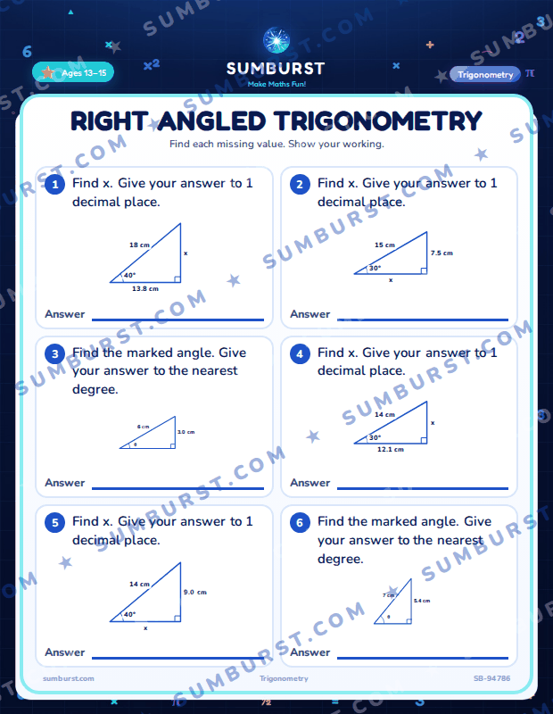 Preview of the Right Angled Trigonometry worksheet